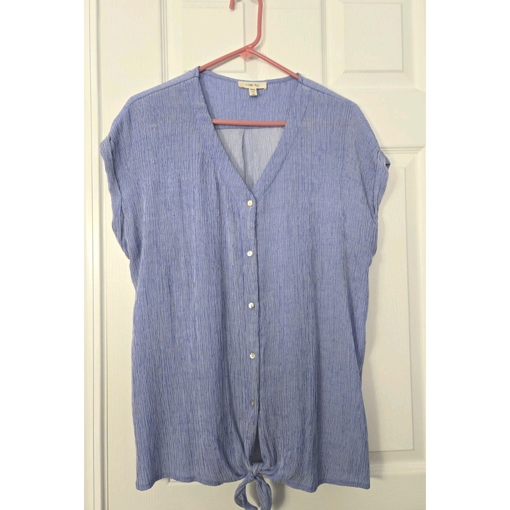 Como Blu Sleeveless Shirt Size TG/XL Buttonup  Purple & White Strapes